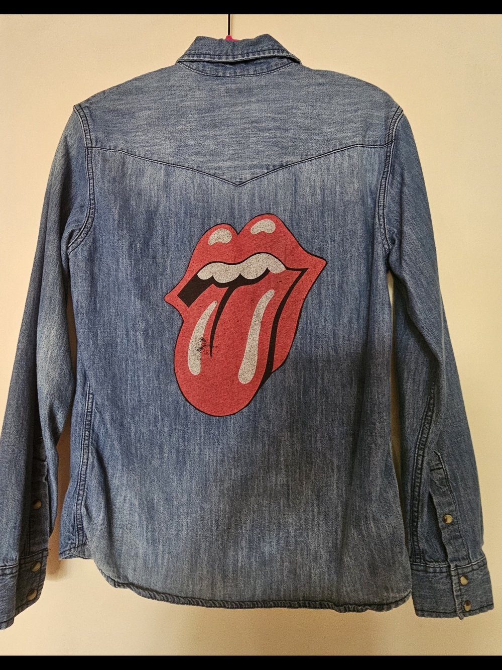 Lee Blue Denim Western Shirt With Rolling Stones Logo On Back-Men's S